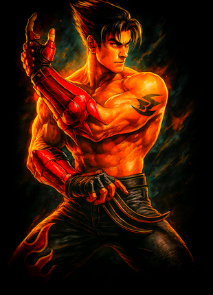 Jin Kazama red flame Tekken wall art