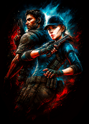 Chris Redfield and Jill Valentine Resident Evil wall art