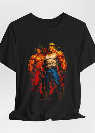Draped front view of the black Street Fighter Fighter Duo Graphic T-Shirt.