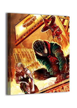 Streets on Fire wall art featuring Miles Morales, Spider-Gwen, and the Spider-Gang — alternate artwork view