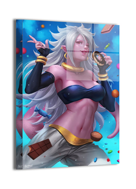  24x36 gloss metal print of Android 21 glowing with energy and fierce attitude in Majin form

