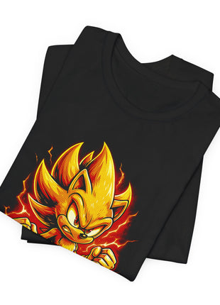 Folded view of the black Super Sonic Golden Charge Graphic T-Shirt.