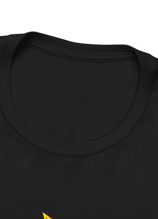 Front neckline close-up of the black Super Sonic Golden Charge Graphic T-Shirt.