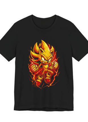 Front view of the black Super Sonic Golden Charge Graphic T-Shirt.