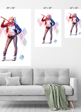 Harley Quinn Sweet Mayhem Wall Art room display mockup by Richard Williams