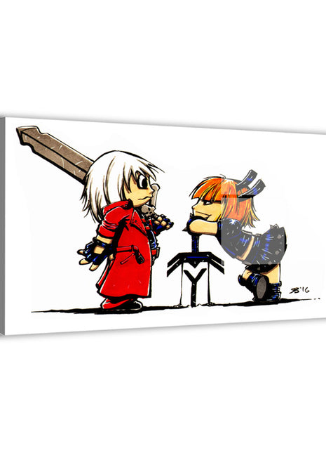 Sword and Soulsword Metal print featuring chibi Dante and Magik