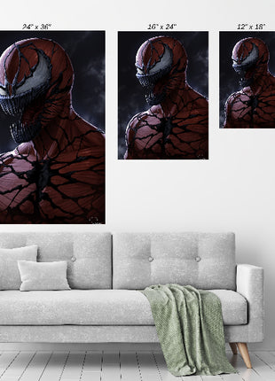 Symbiote Chaos wall art featuring Carnage (Cletus Kasady) — room display mockup