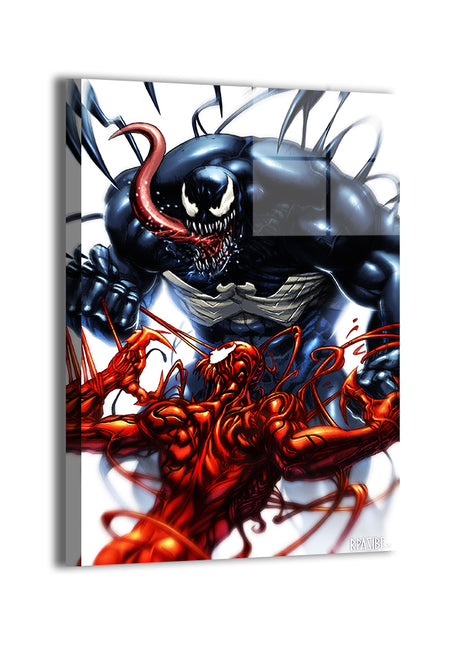 Venom vs Carnage by Ryan Pasibe, colors by Brian Valeza (Totz Valeza); modern metallic sheen, ready to hang.