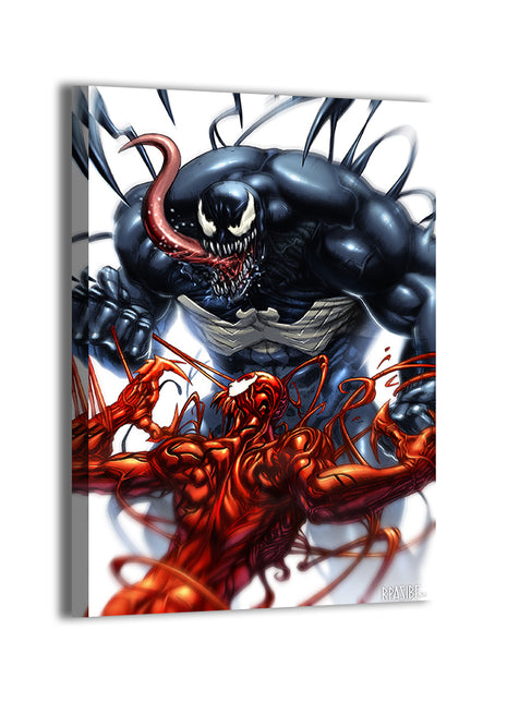 Venom vs Carnage by Ryan Pasibe, colors by Brian Valeza (Totz Valeza); gallery-wrapped, ready to hang.