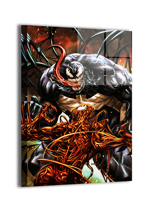 Venom and Carnage battling in vivid comic art, collectible wall print from Snapping Turtle Gallery
