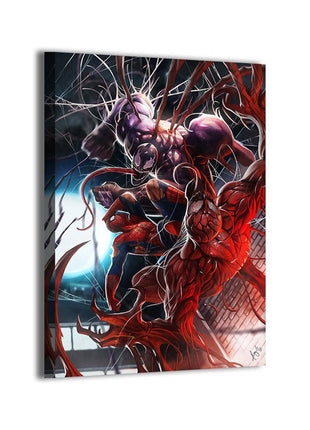 Symbiote Triad Unleashed wall art featuring Spider-Man, Venom (Eddie Brock), and Carnage (Cletus Kasady) — alternate artwork view