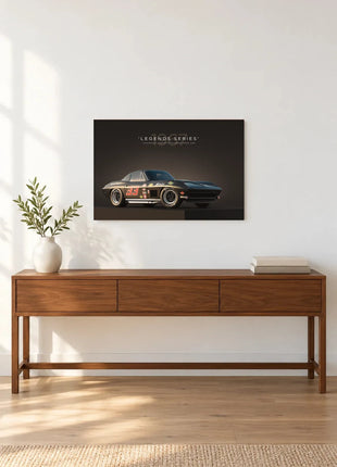 Thirty-Three Thunder wall art displayed as a frameless piece above a wooden console against a light wall