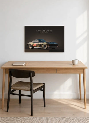 Thirty-Three Thunder wall art displayed as a frameless piece above a wooden desk in a bright room