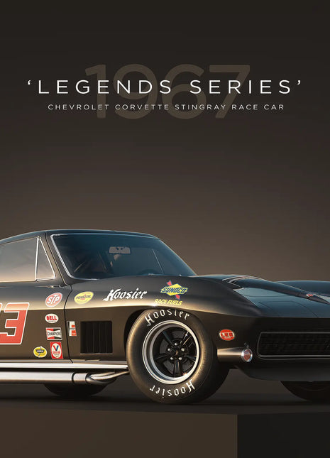 Dark number 33 Corvette race car in Thirty-Three Thunder wall art, full horizontal artwork view