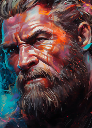 Thor Stormweathered Gaze original artwork with a bearded three-quarter portrait, dark armor and teal-copper paint.