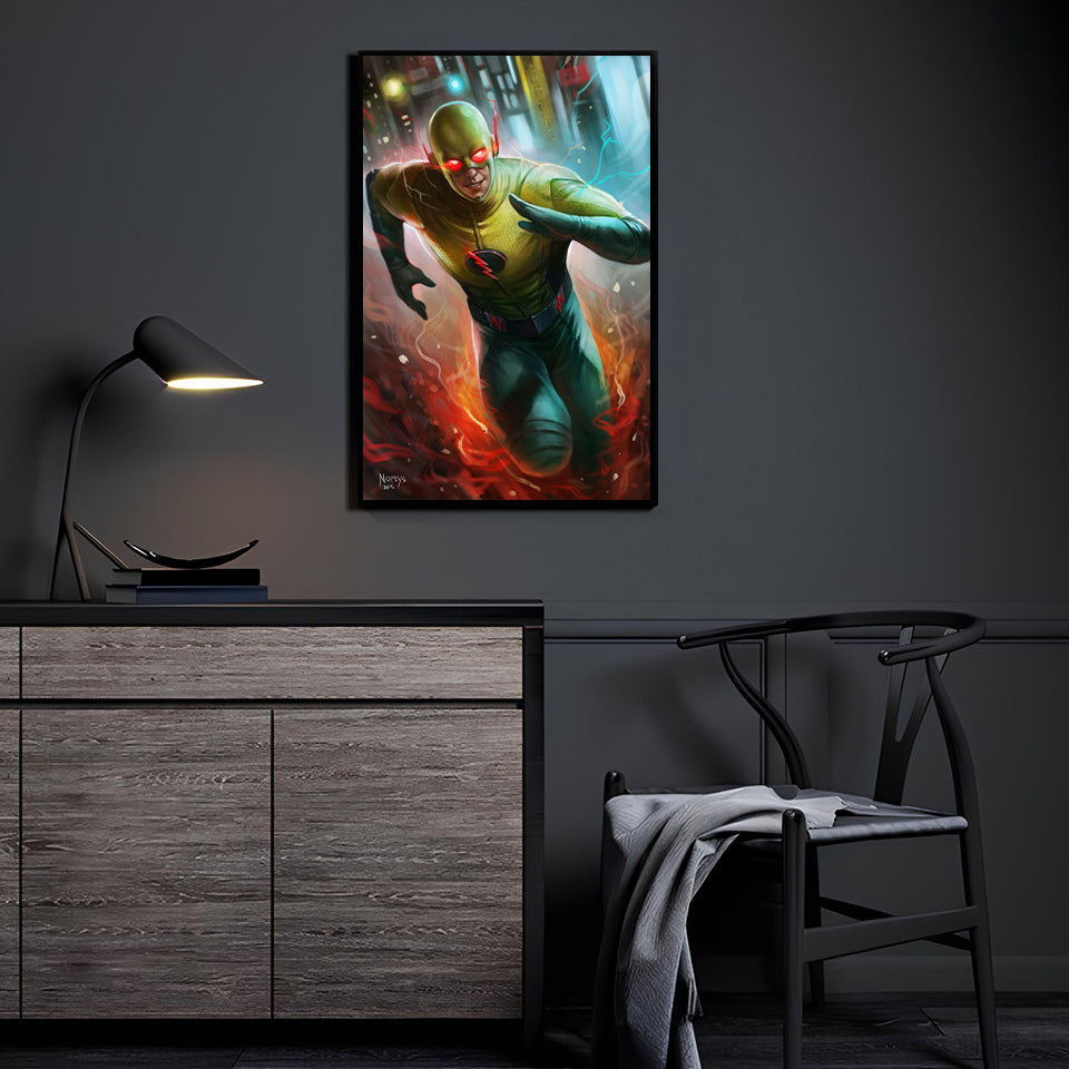 reverse flash poster print 11x17 with lightning and motion effect

