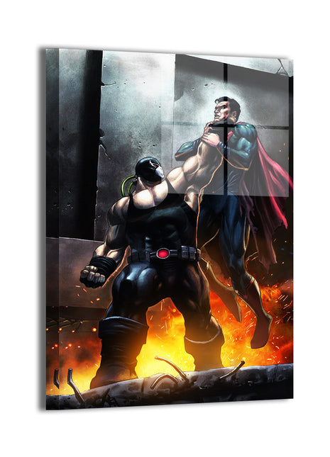 Titan Clash Superhero Wall Art Metal 24x36 – glossy print with explosive battleground scene, premium superhero décor