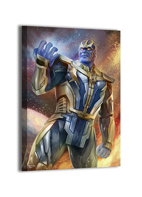 Titan Conqueror Canvas Print — Thanos, galactic backdrop and armored stance; artwork by Nopeys; gallery-wrapped, ready to hang.