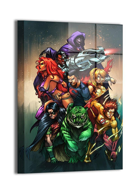 Titans Charge Teen Titans team metal wall art by Jose Carlos Sanchez