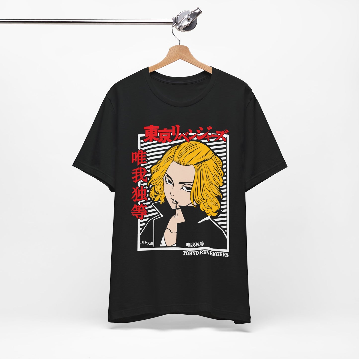 Alt: Tokyo Gang Leader Anime Shirt on black, hanging front, anime apparel by Snapping Turtle Gallery

