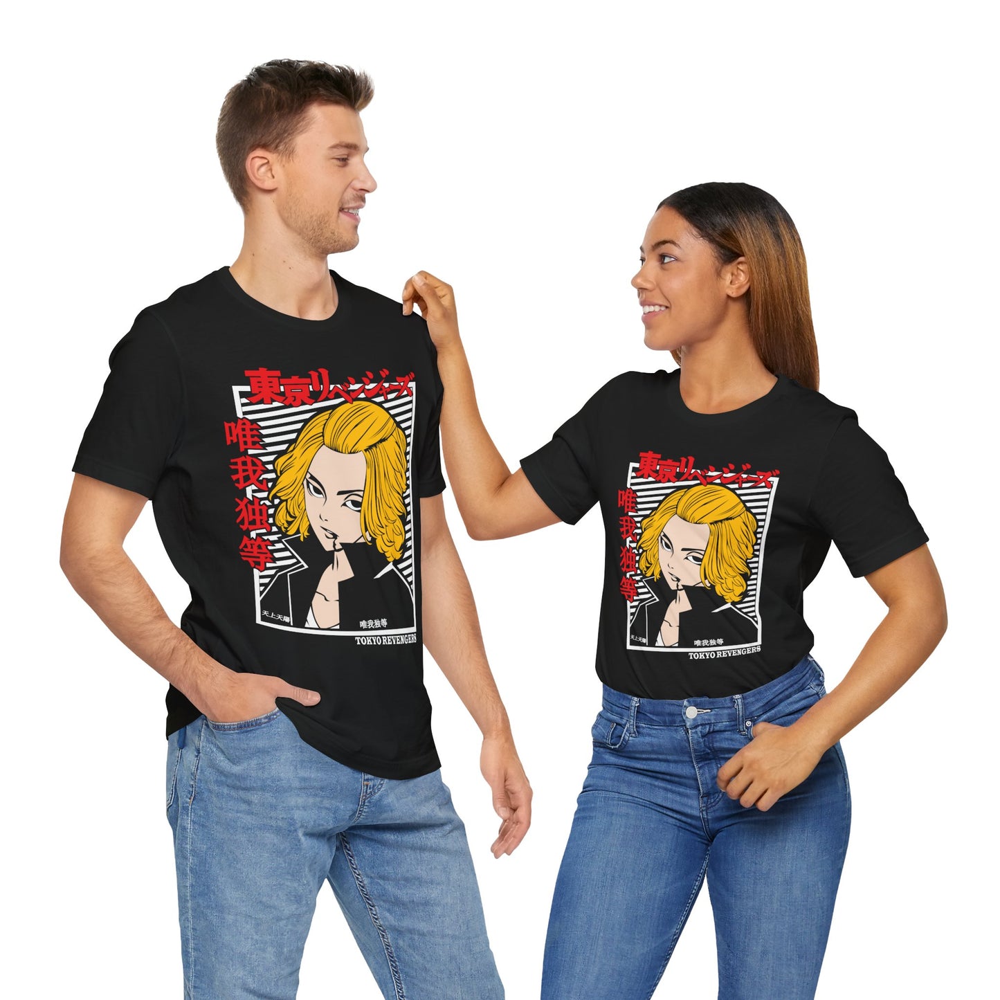 Alt: Tokyo Gang Leader Anime Shirt on black, worn by models, lifestyle display by Snapping Turtle Gallery

