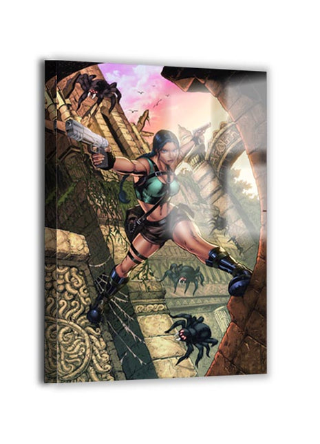 Lara Croft Tomb Shadows, glossy acrylic panel with floating depth, Tomb Raider art.