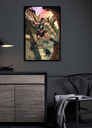 Lara Croft Art | Acrylic, Metal & Canvas - Snapping Turtle Gallery