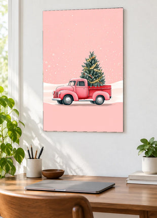 Tree Run in Coral wall art displayed above a wooden desk against a white wall