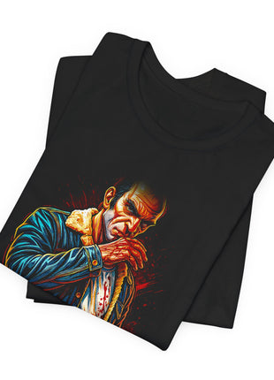 Folded view of the black Trevor Philips Troubled Portrait Graphic T-Shirt.