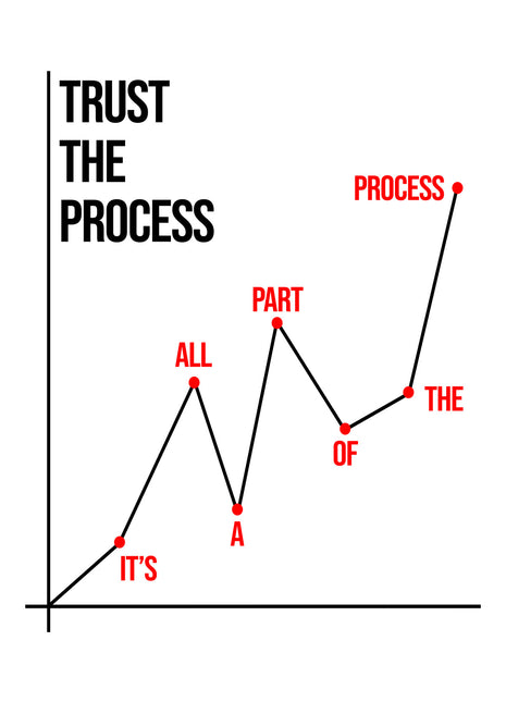 TRUST THE PROCESS beside a rising jagged graph labelled IT'S ALL A PART OF THE PROCESS.
