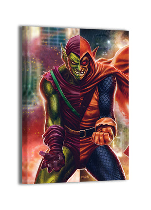 Dual Goblins Canvas Print — Green Goblin and Hobgoblin from Spider-Man, artwork by Ryan Pasibe and Marvin Tabacon; gallery-wrapped, ready to hang.