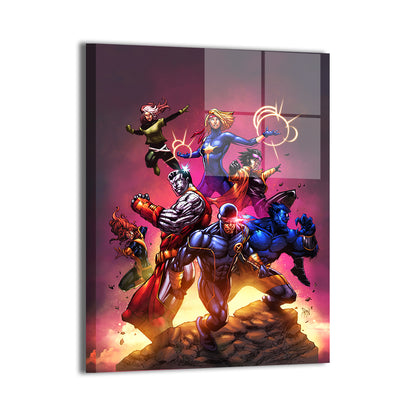 24x36 metal wall art featuring x men characters in heroic team formation

