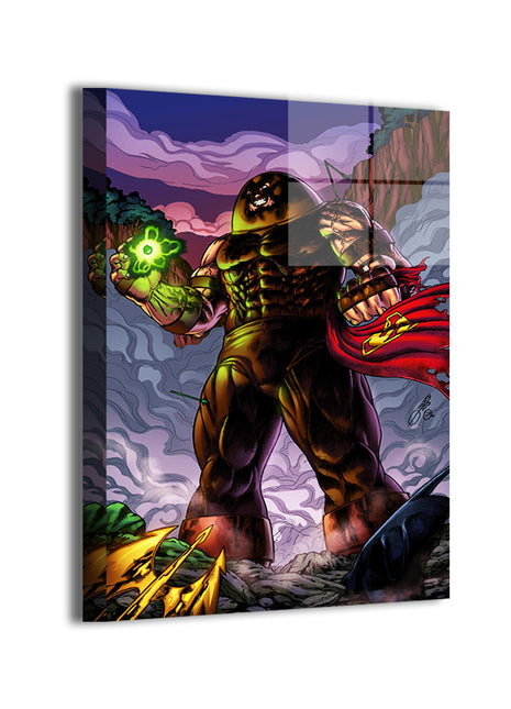 Unstoppable Force Juggernaut vs Justice League wall art — Marvel vertical print by Geebo Vigonte, image 1.
