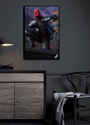 Vigilante in Crimson by Ben Asher displayed in a modern room.