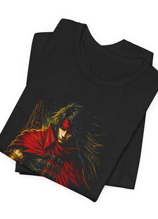 Folded view of the black Vincent Valentine Crimson Cloak Graphic T-Shirt.