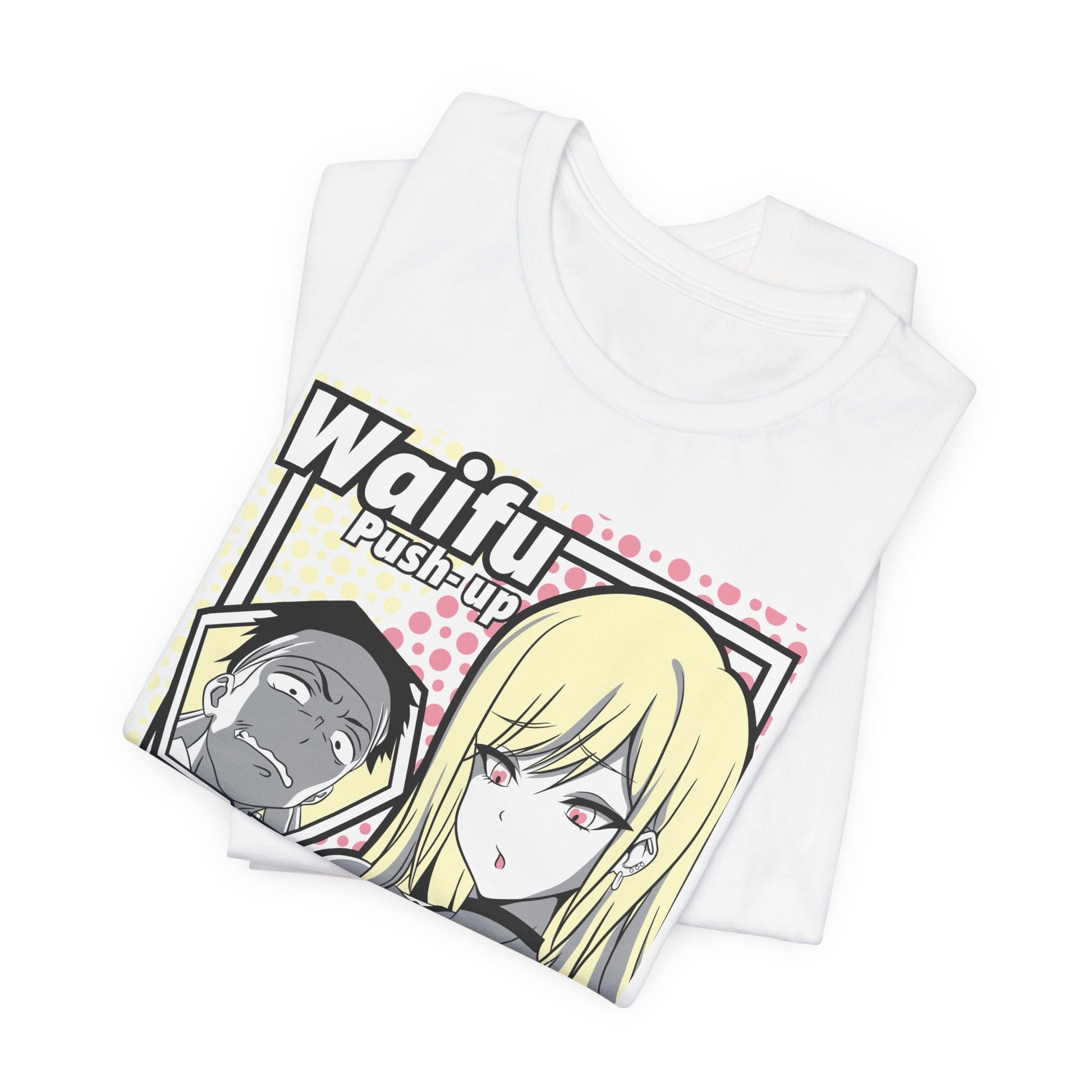 Alt: Waifu Pop Art Anime Shirt on white, folded display, anime graphic tee by Snapping Turtle Gallery

