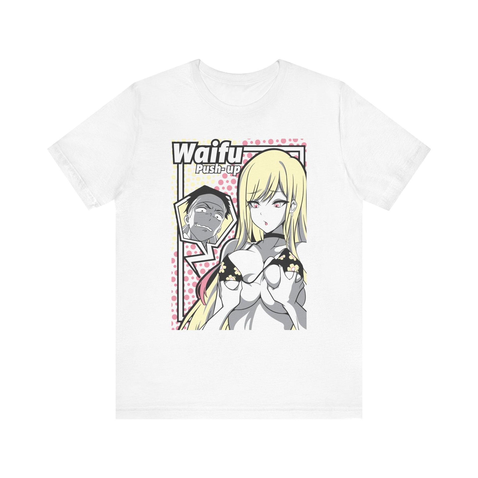 Alt: Waifu Pop Art Anime Shirt printed on white, front view, anime apparel by Snapping Turtle Gallery

