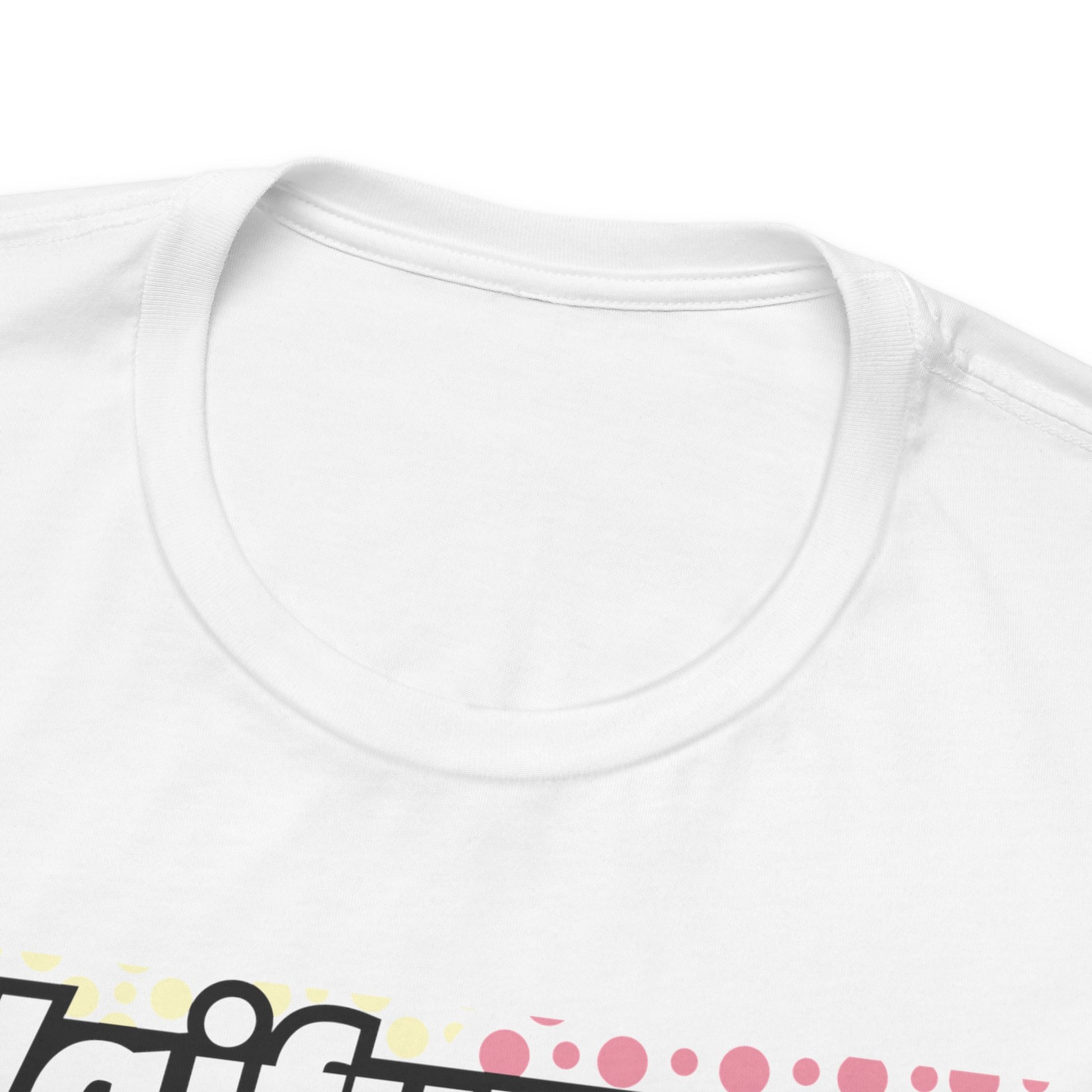 Alt: Waifu Pop Art Anime Shirt on white, neckline close-up, premium stitching by Snapping Turtle Gallery

