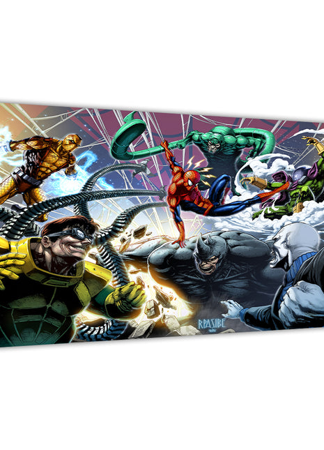 Marvel canvas print of Spider-Man vs. the Sinister Six in dynamic group fight scene, 12x18
