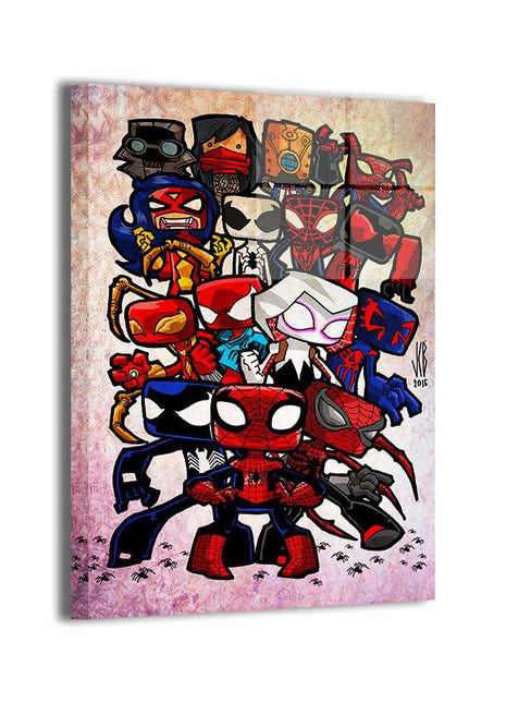 Chibi Spider-Verse heroes in Web-Slingers United wall art
