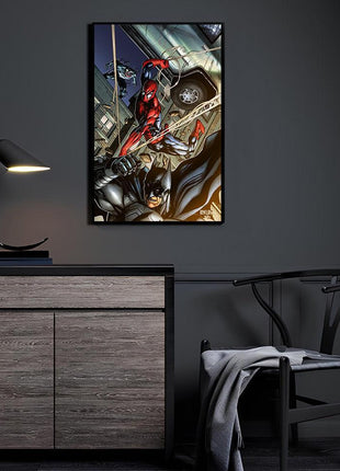 Webs & Shadows wall art featuring Spider-Man, Batman vs Venom — room display mockup