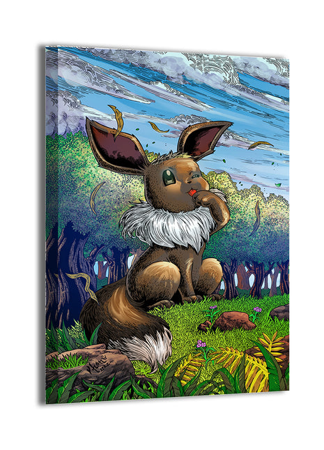  Eevee canvas print featuring forest scene, 12x18 wall decor