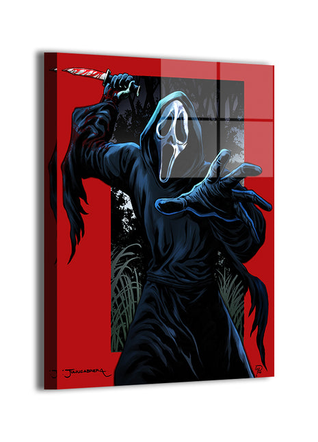  Ghostface Scream metal wall art print, slasher horror artwork by Julius Abrera with cinematic colors by Ibrahim Aydin.