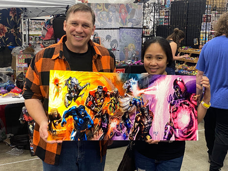 Metal wall art of zombie X-Men charging Magneto in chaotic Marvel scene 