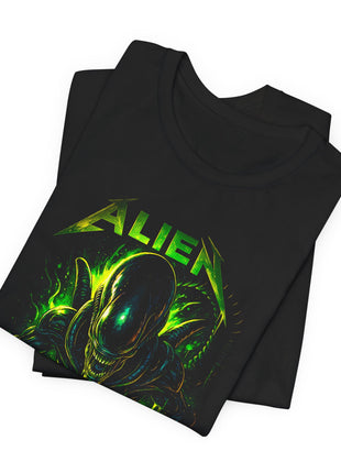 Folded view of the black Xenomorph Acid Green Graphic T-Shirt.