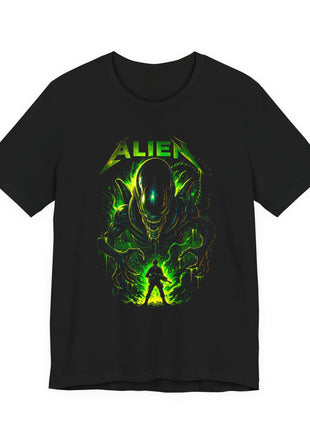 Front view of the black Xenomorph Acid Green Graphic T-Shirt.