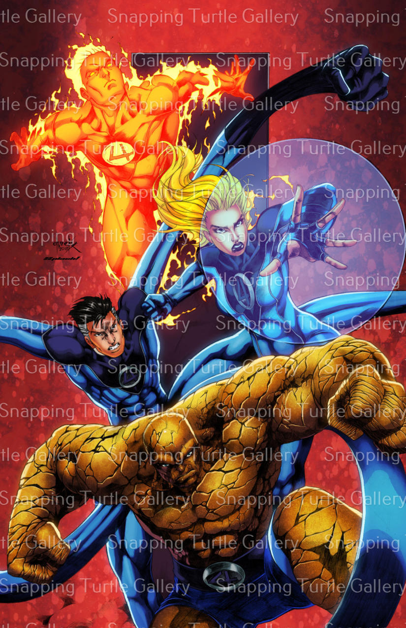 "Unbreakable Force – Fantastic Four Wall Art on canvas, acrylic, and metal – action pose of Mr. Fantastic, Invisible Woman, Human Torch, and The Thing."

