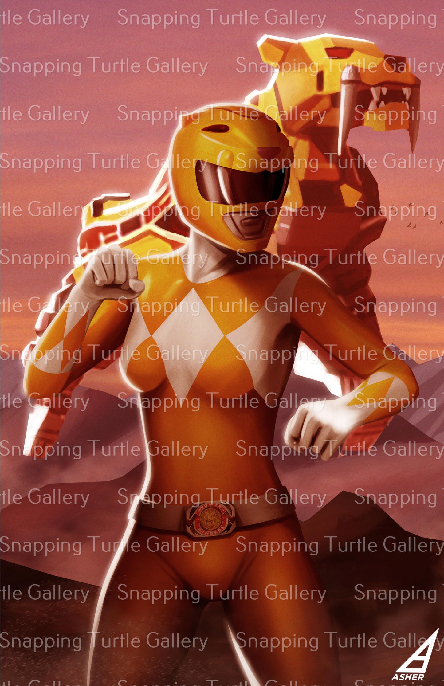 Yellow Ranger with Sabretooth Tiger - Snapping Turtle Gallery