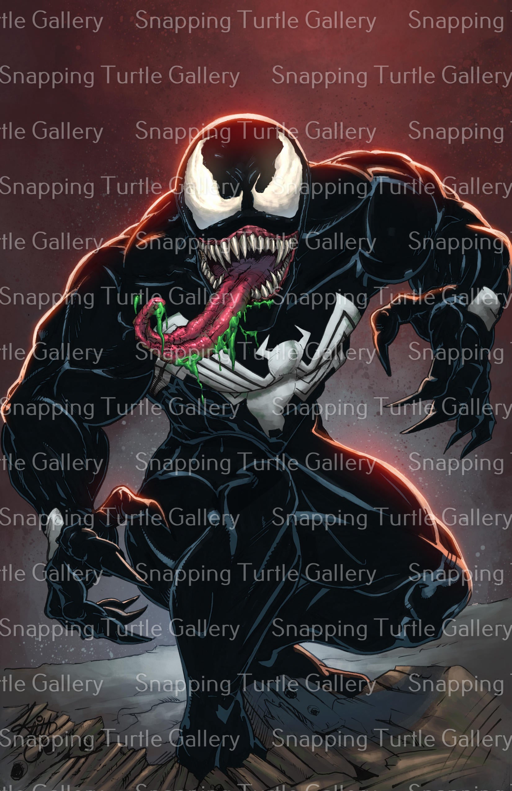 "Lethal Legacy – Venom Wall Art on canvas, acrylic, and metal – Venom in McFarlane-inspired style with tendrils, sharp teeth, and wild tongue."

