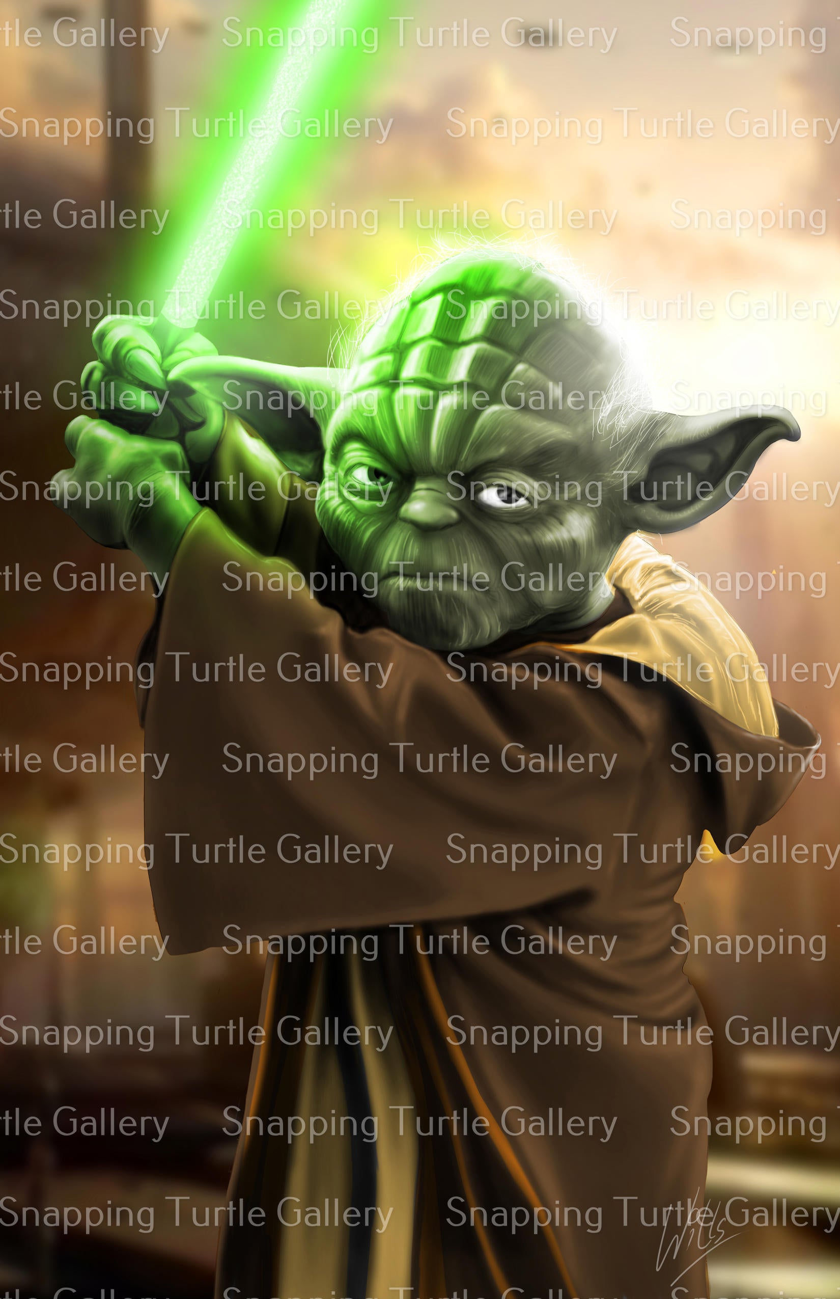 "Wisdom of the Force – Master Yoda Wall Art on canvas, acrylic, and metal – Yoda in a peaceful pose, radiating calm and focus."

